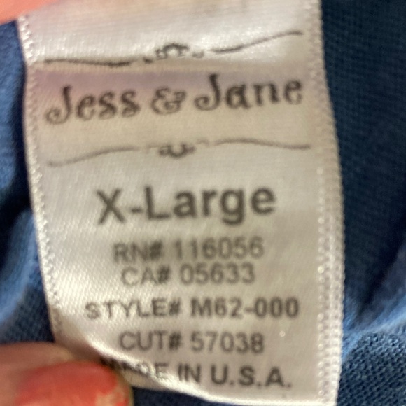 Jess & Jane Tunic Women Size Xl Lagon  Blue w White Floral Design 3/4 Sleeve - Picture 10 of 11